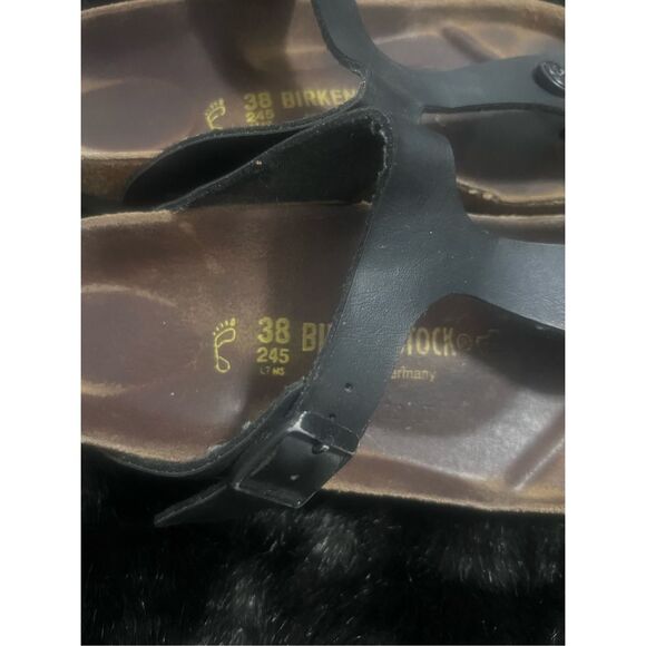 Birkenstock Size 7.5 38 Gizeh Birko Flor Sandals Black Leather Buckle - Picture 5 of 5